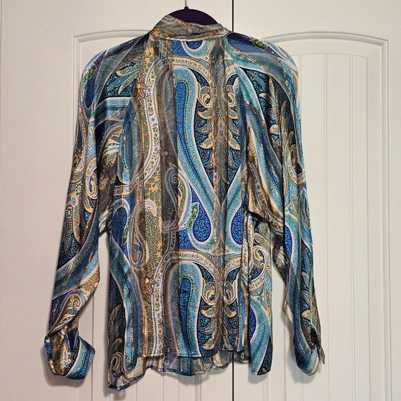 Vintage The Silk‎ Farm Paisley Silk Blouse Gold Metallic Thread Bow Size 8 - Picture 2 of 7